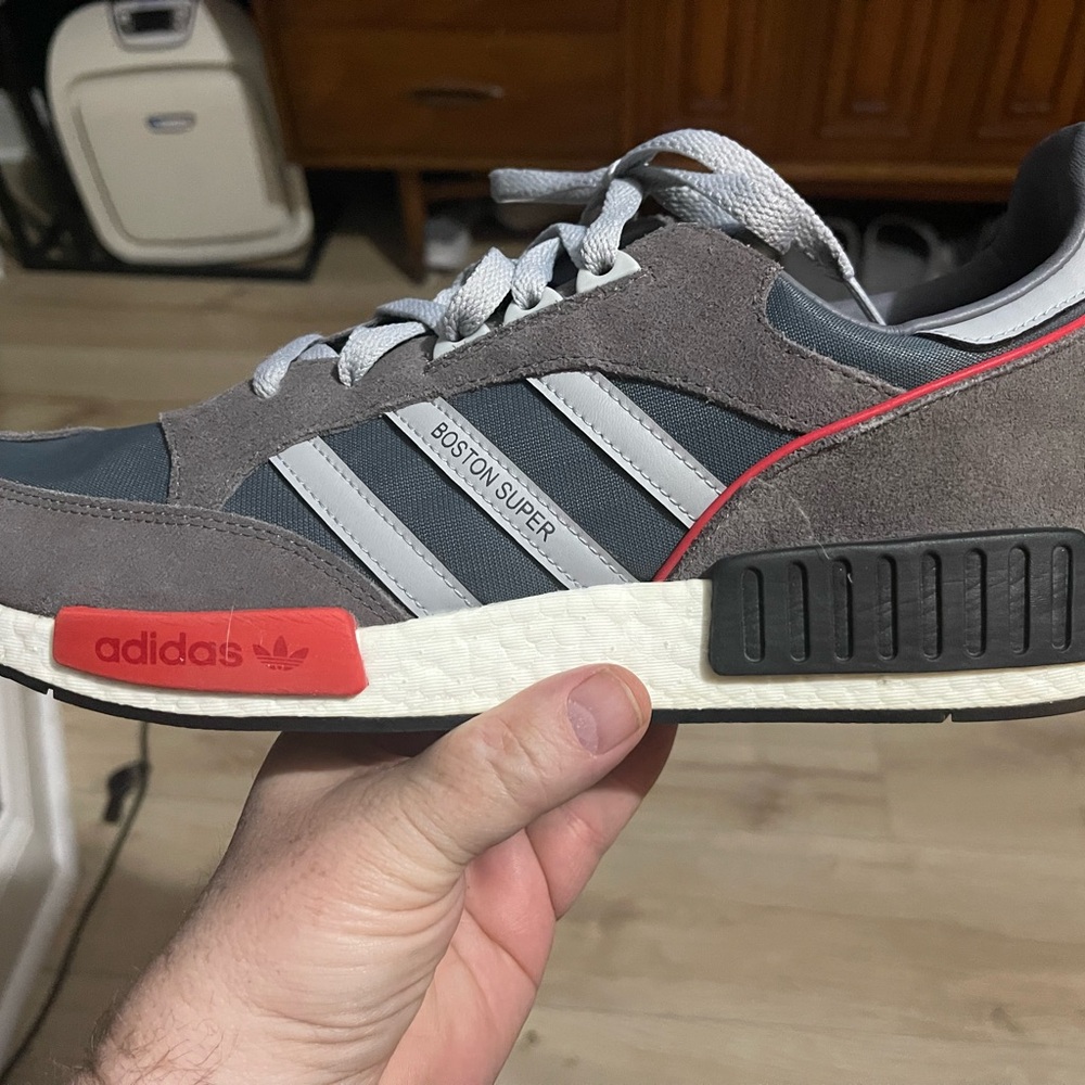 Adidas Boston Super Gray and Red Sneakers